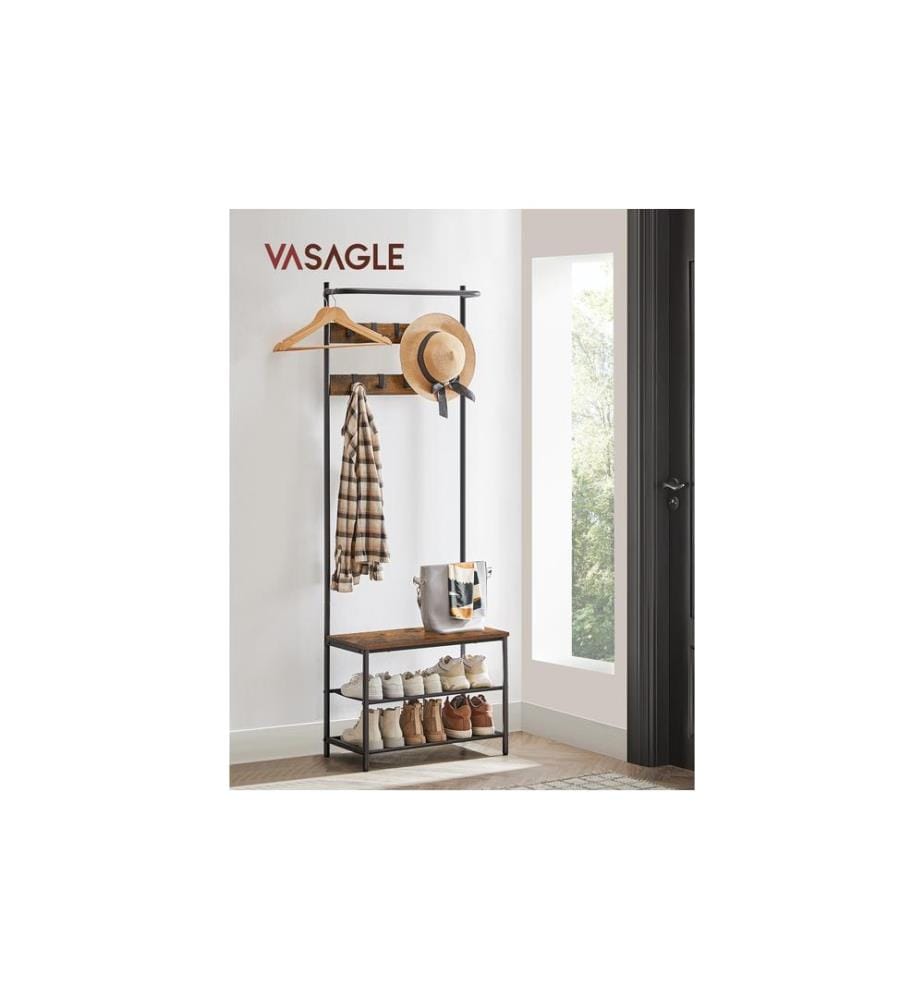 VASAGLE - Garderobe 32.2 x 64 x 180 cm, Braun/Schwarz