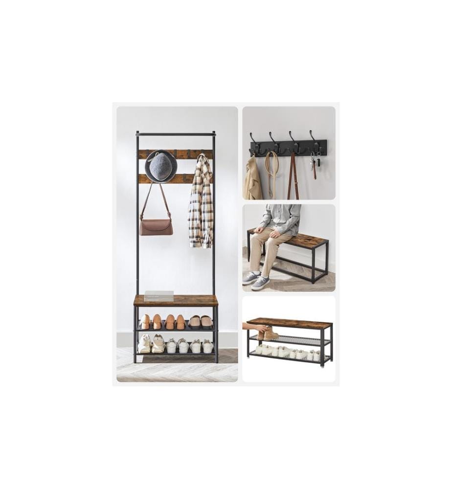 VASAGLE - Garderobe 32.2 x 64 x 180 cm, Braun/Schwarz