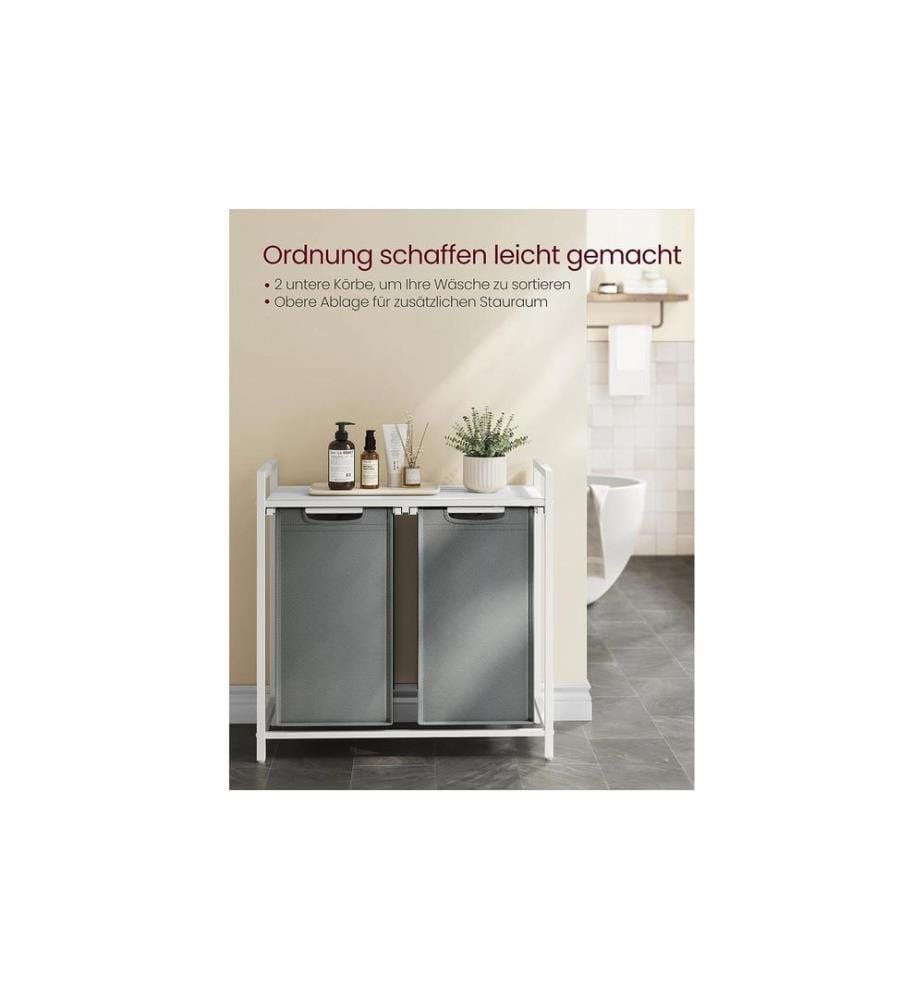 VASAGLE - Wäschekorb  mit Ablage 2 x 46 l, Grau/Weiss