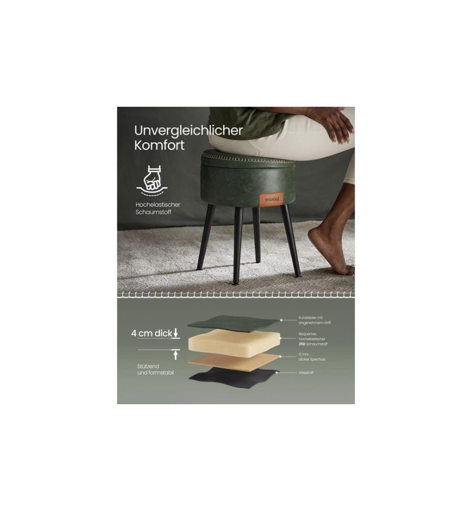 VASAGLE - Tabouret 32 cm, Vert