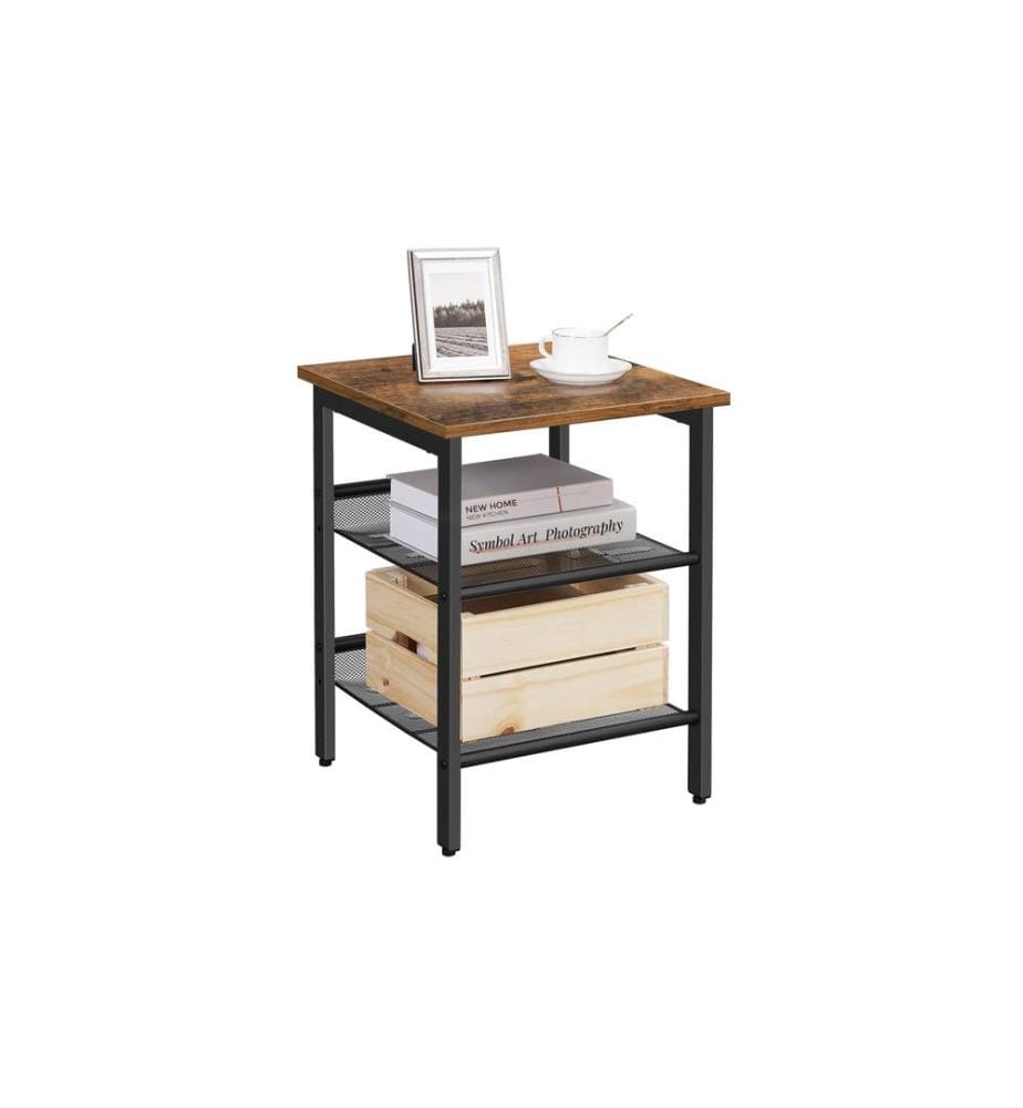 VASAGLE - Table d'appoint avec 2 étagères grillagées 40 x 55 cm, Brun/Noir