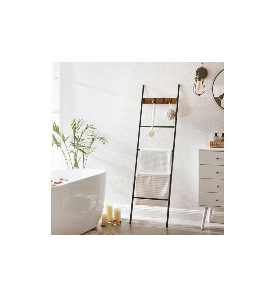 VASAGLE - Leiter-Regal mit 4 Sprossen und 4 Haken Schwarz