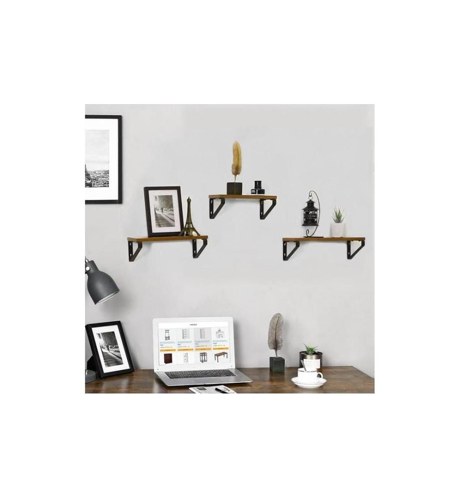 VASAGLE - Wandregal 3er Set 30/35/40 x 11 cm/12 cm, Braun/Schwarz