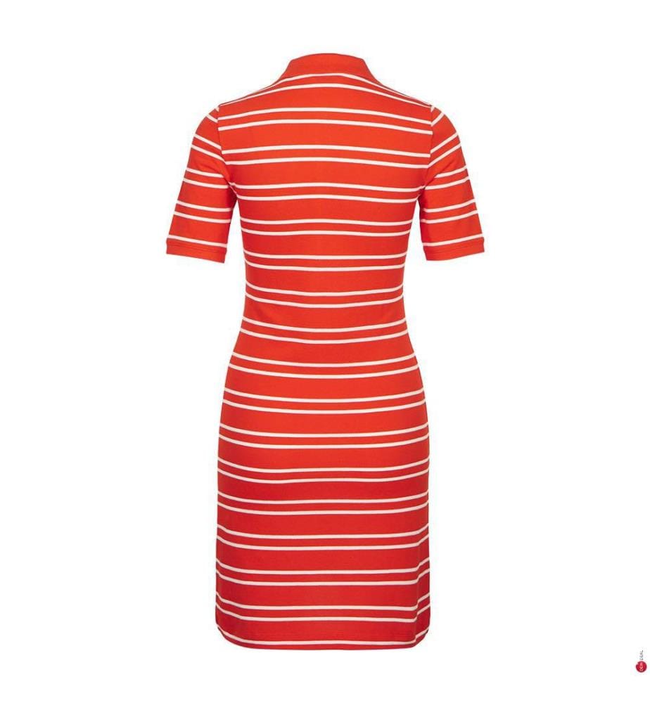 Stripe Shield Pique Polo Dress - Orange Red