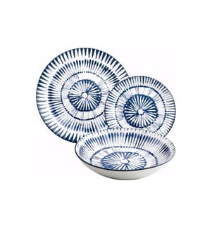 IBILI - Set d'assiettes Zeeland 26.8-20-19.2 cm 12 pièces, Bleu/Blanc