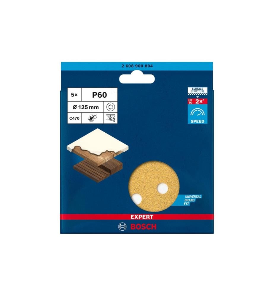 BOSCH - Professional Papier de verre EXPERT C470, 125 mm, G 60, 5 pcs.