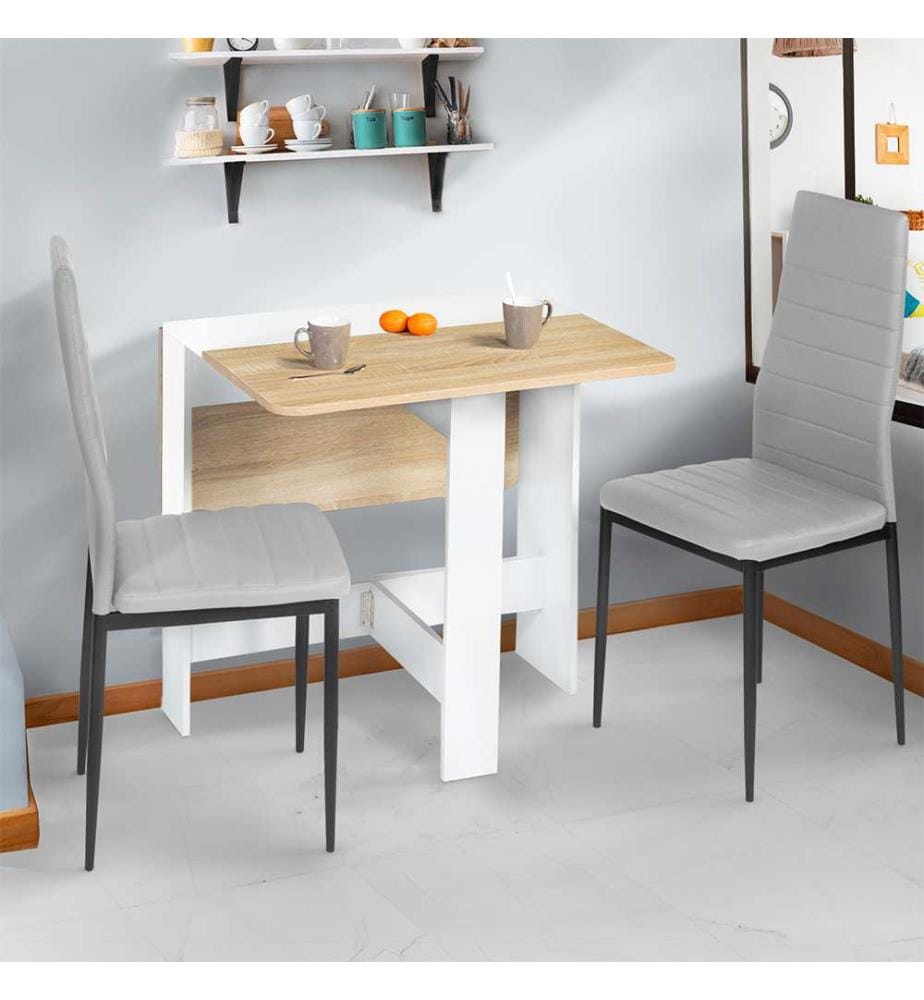 Esstisch Konsole Klappbar Platte - 27 x 76 x 75 cm - Natur und Weiss