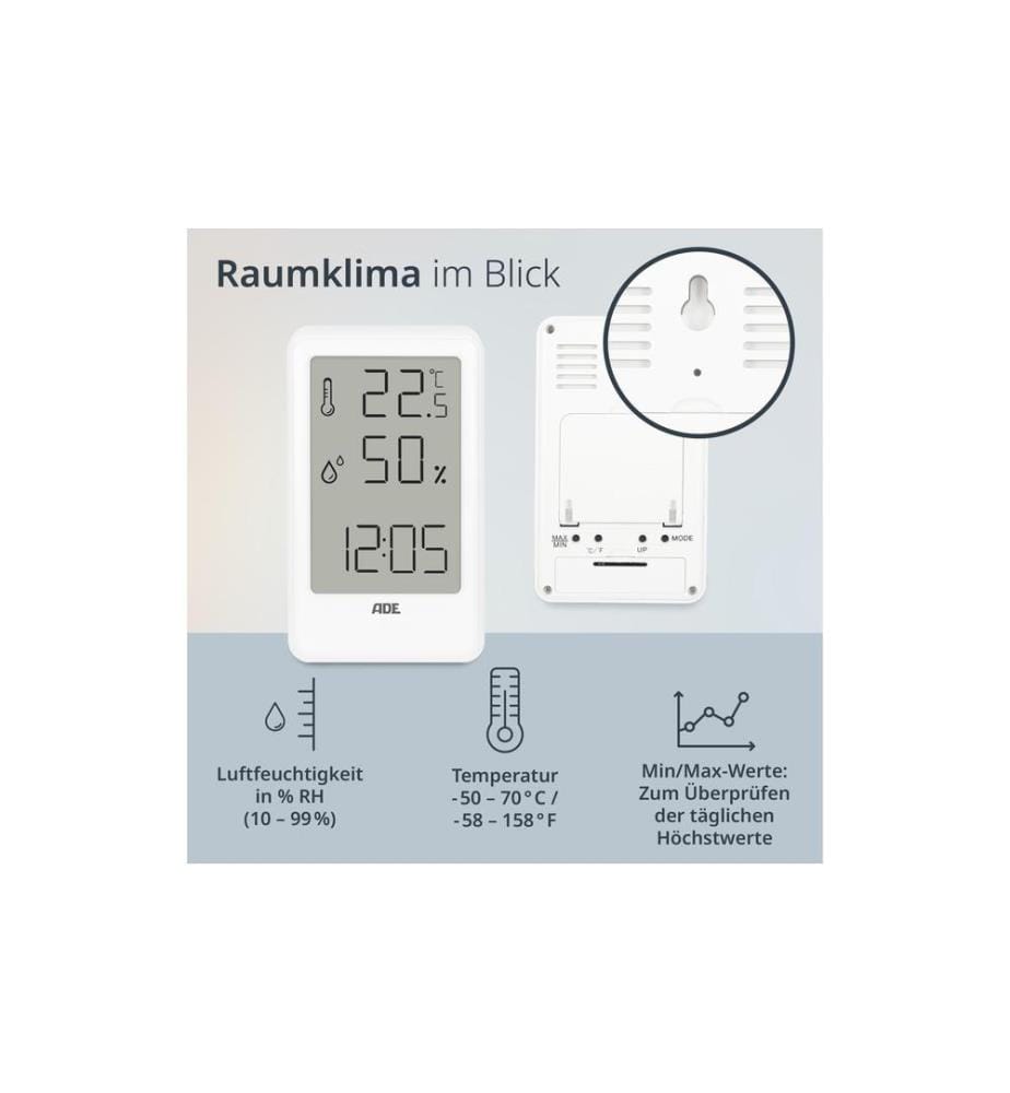 ADE - Wetterstation Thermo-Hygrometer 11 cm, Weiss