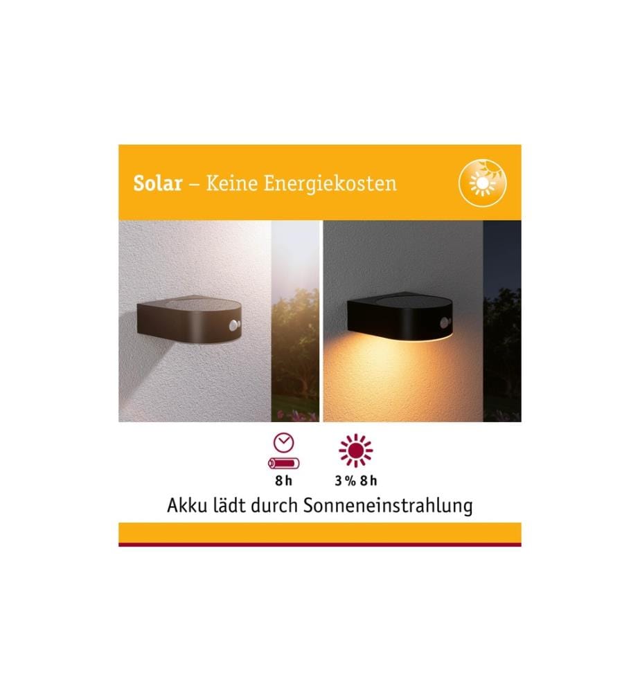 PAULMANN - Wandleuchte Solar Eileen, 2200K, Schwarz