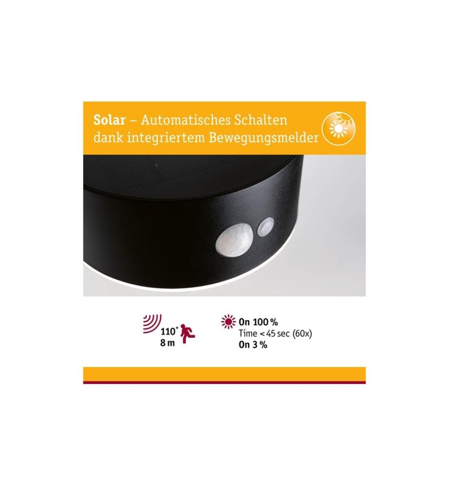 PAULMANN - Wandleuchte Solar Eileen, 2200K, Schwarz