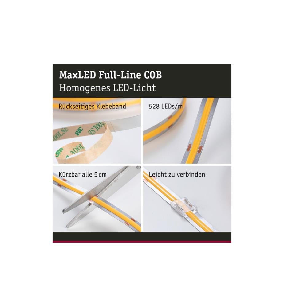 PAULMANN - LED-Stripe MaxLED 500 Einzelstripe COB, 2700K, 2.5m, Silber