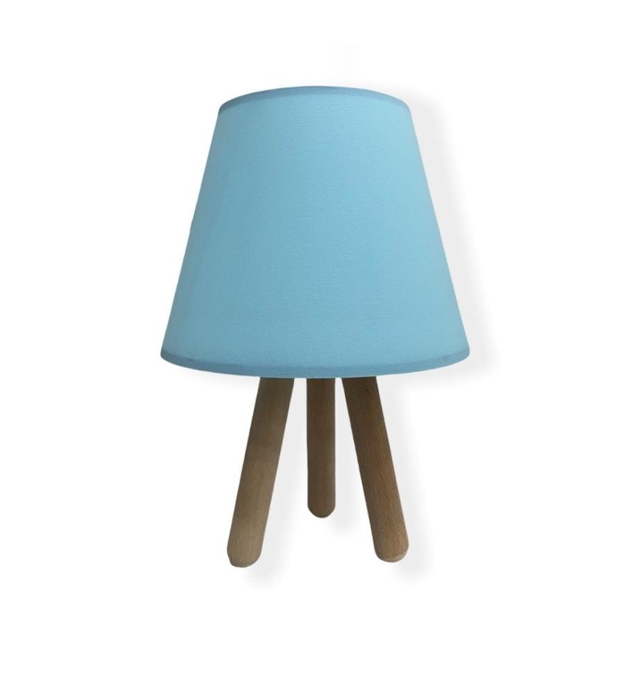 Tischleuchte, Blau Natur, Holzfuss, Polypropylenkappe