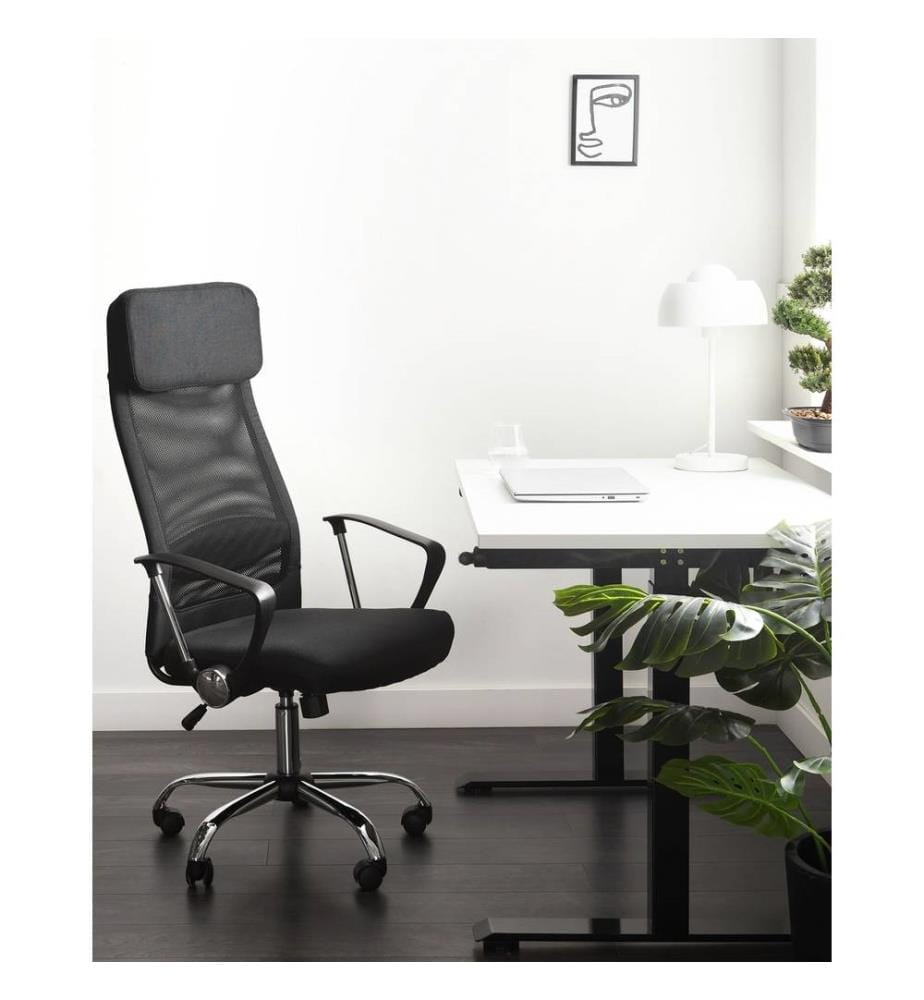 Beliani Bürostuhl Schwarz und Silber Leinen Höhe… | DeinDeal