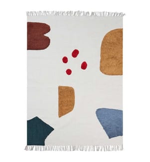 Tapis Multicolore en Coton Motif Abstrait 140 x 200 cm Rectangulaire Poils Ras avec Franges Décoratives pour Salon Chambre à Coucher