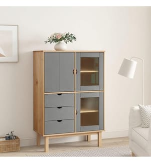 Buffet haut OTTA Marron et gris 85x43x125 cm Bois massif pin