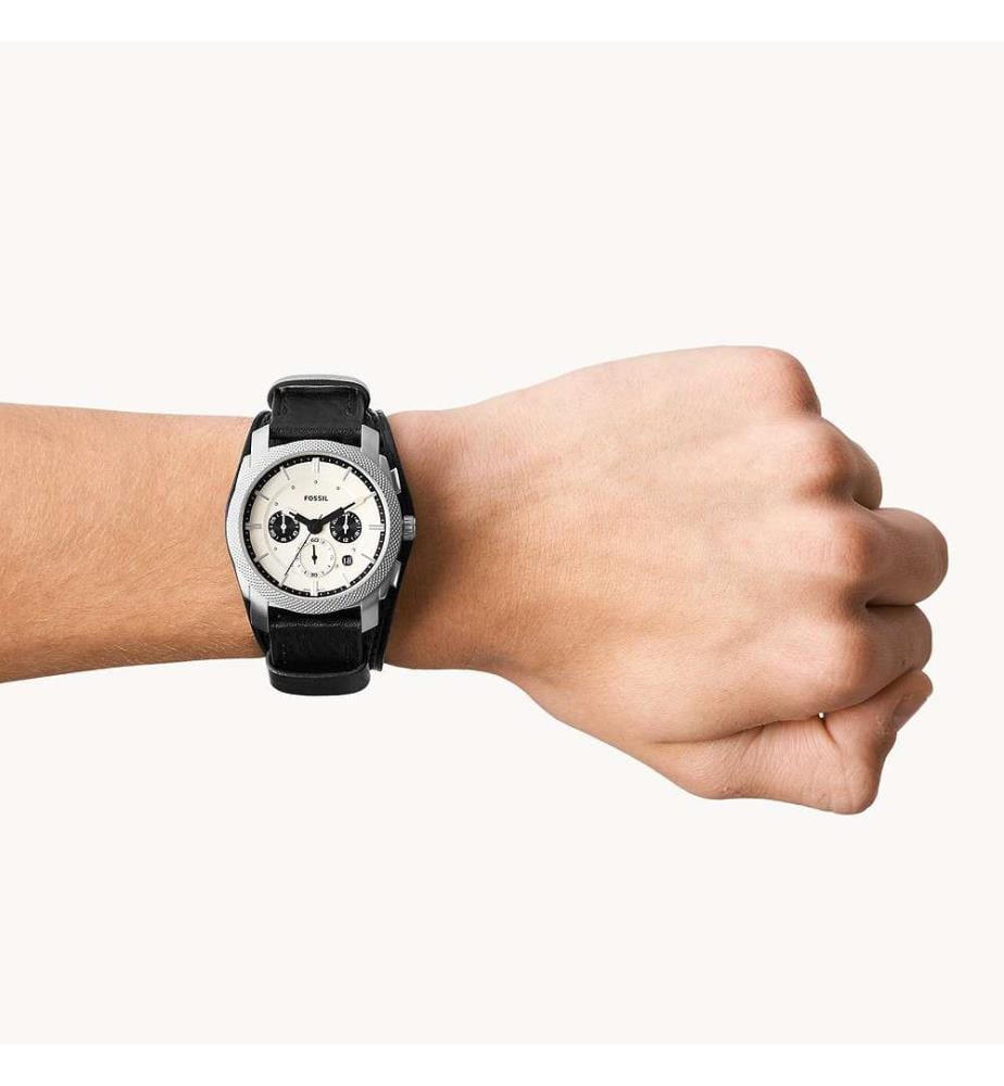 Montre en Cuir Chronograph - Brun et Argenté