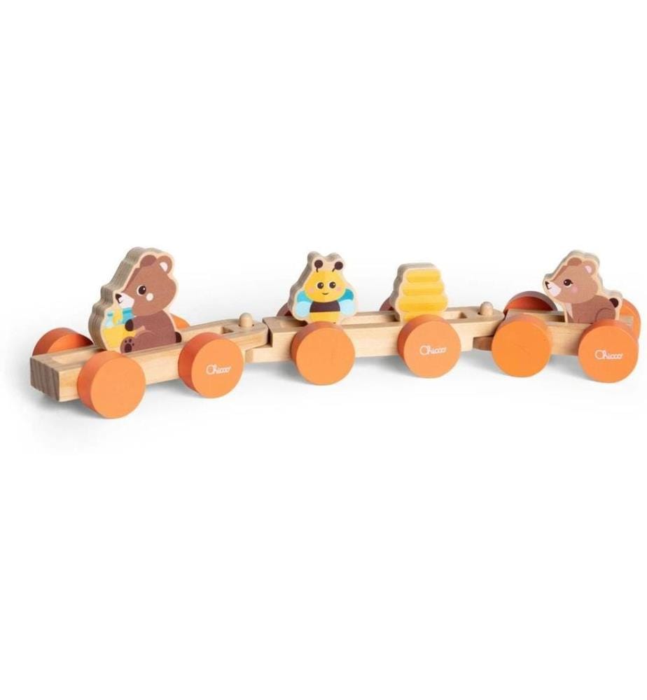 CHICCO - Jouet à pousser My Wood Friends – Le train de Teddy