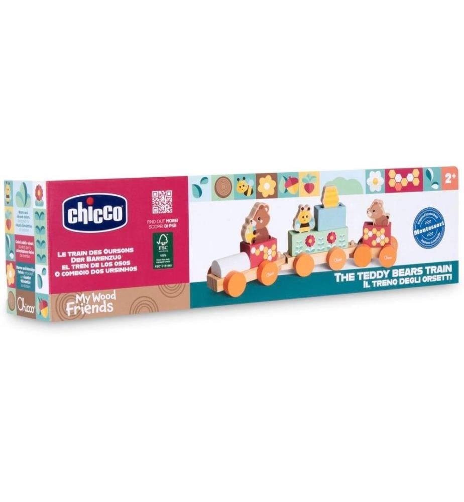 CHICCO - Jouet à pousser My Wood Friends – Le train de Teddy