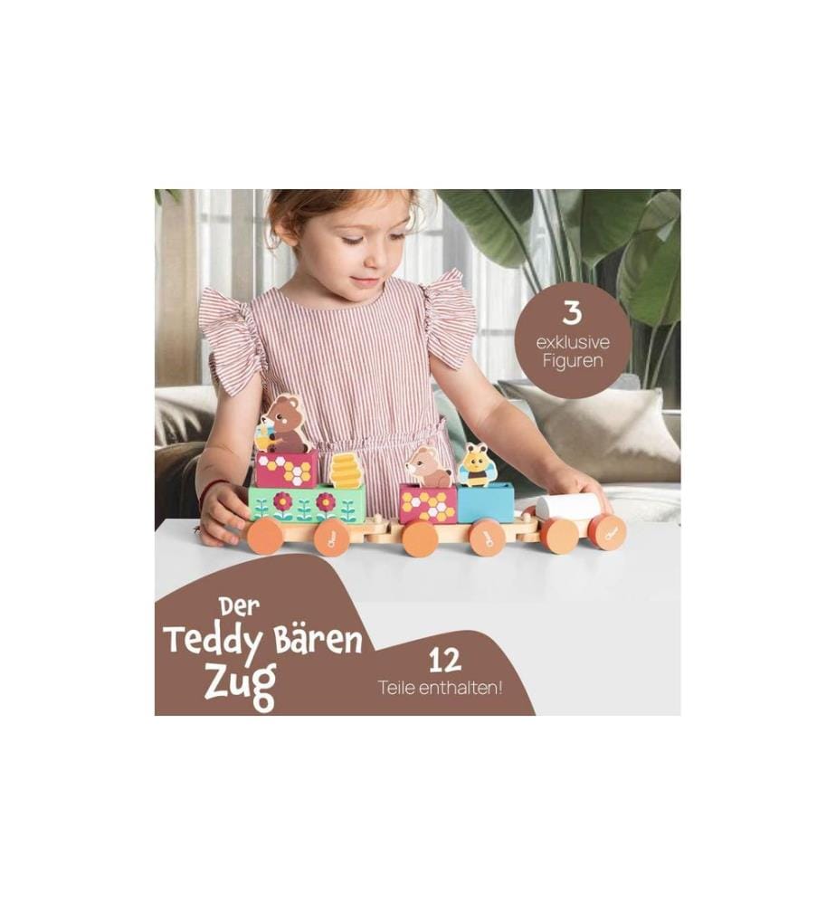 CHICCO - Jouet à pousser My Wood Friends – Le train de Teddy