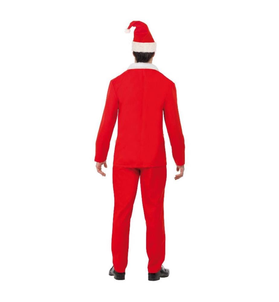 Costume Père Noël cool, Rouge, avec veste, pantalon, chapeau, fausse chemise et cravate