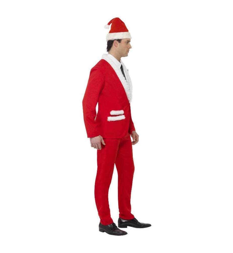 Costume Père Noël cool, Rouge, avec veste, pantalon, chapeau, fausse chemise et cravate