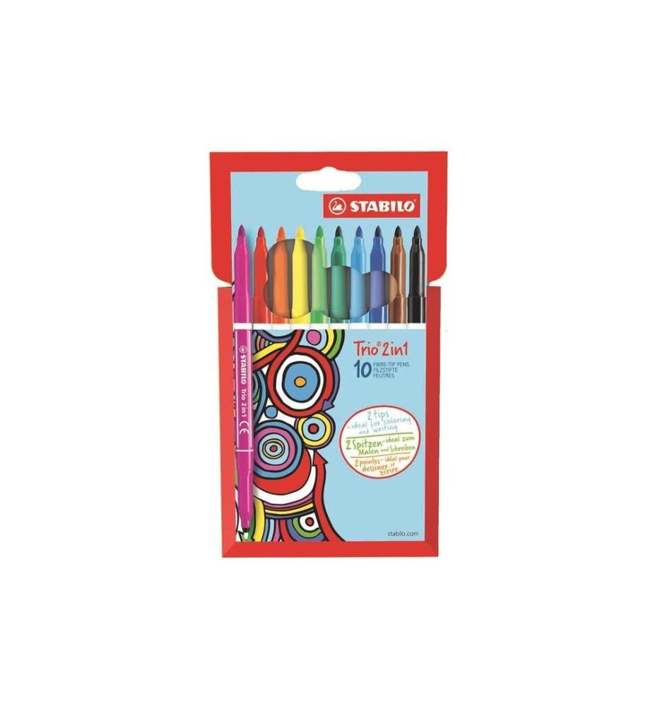 STABILO - Feutres de coloriage TRIO 2 en 1, 10 pièces