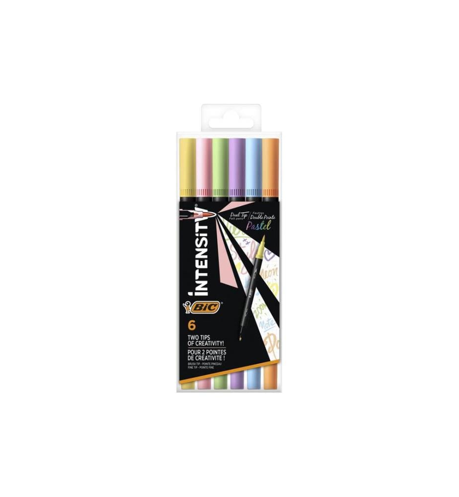 BIC - Crayon feutre Intensité Dual Tip Pastel, 6 pièces