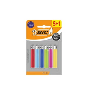 BIC - Briquet à friction J25 Mini, Multicolore, paquet de 5+1