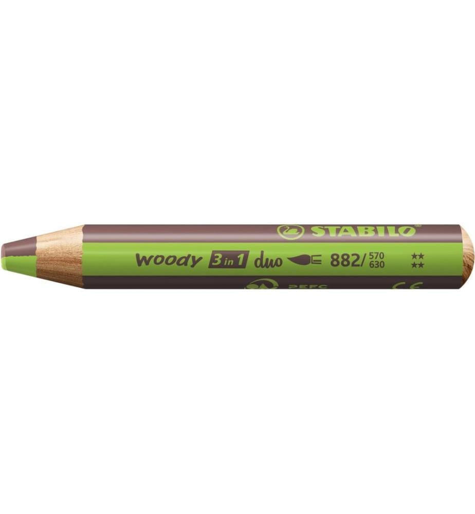 STABILO - Crayon gras de couleur Woody 3 in 1 duo Vert / Marron