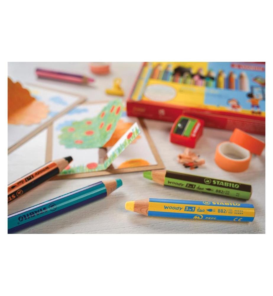 STABILO - Crayon gras de couleur Woody 3 in 1 duo Vert / Marron