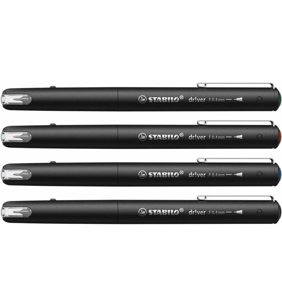 STABILO - Fineliner Driver fine 0.4 mm, étui de 4 pièces