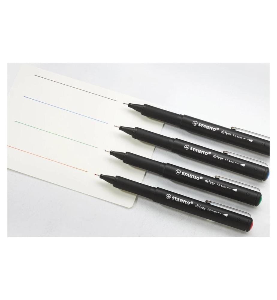 STABILO - Fineliner Driver fine 0.4 mm, étui de 4 pièces