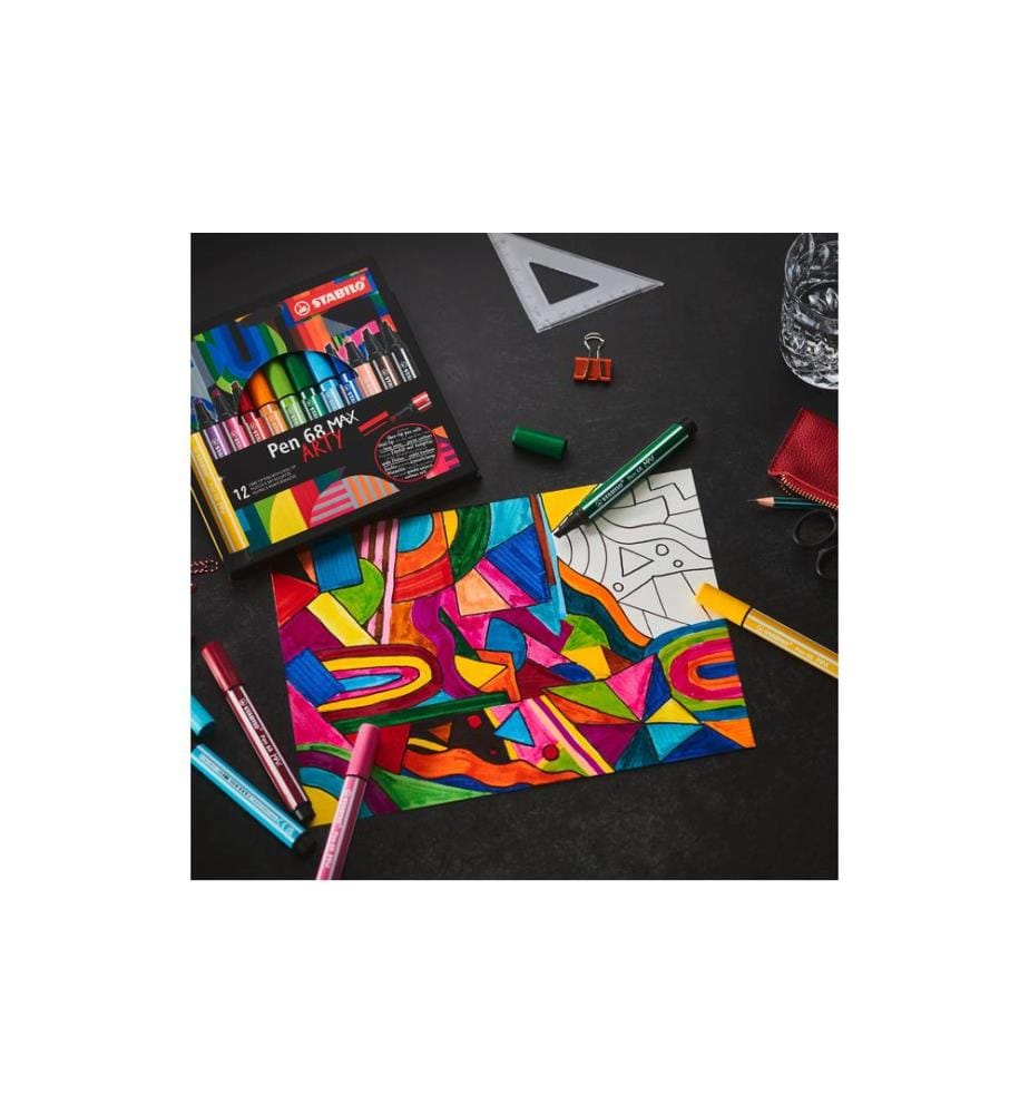 STABILO - Crayon feutre Pen 68 MAX Vert émeraude, 5 pièces