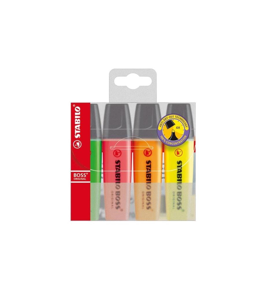 STABILO - Surligneur Boss Original 4 pièces, 4 couleurs