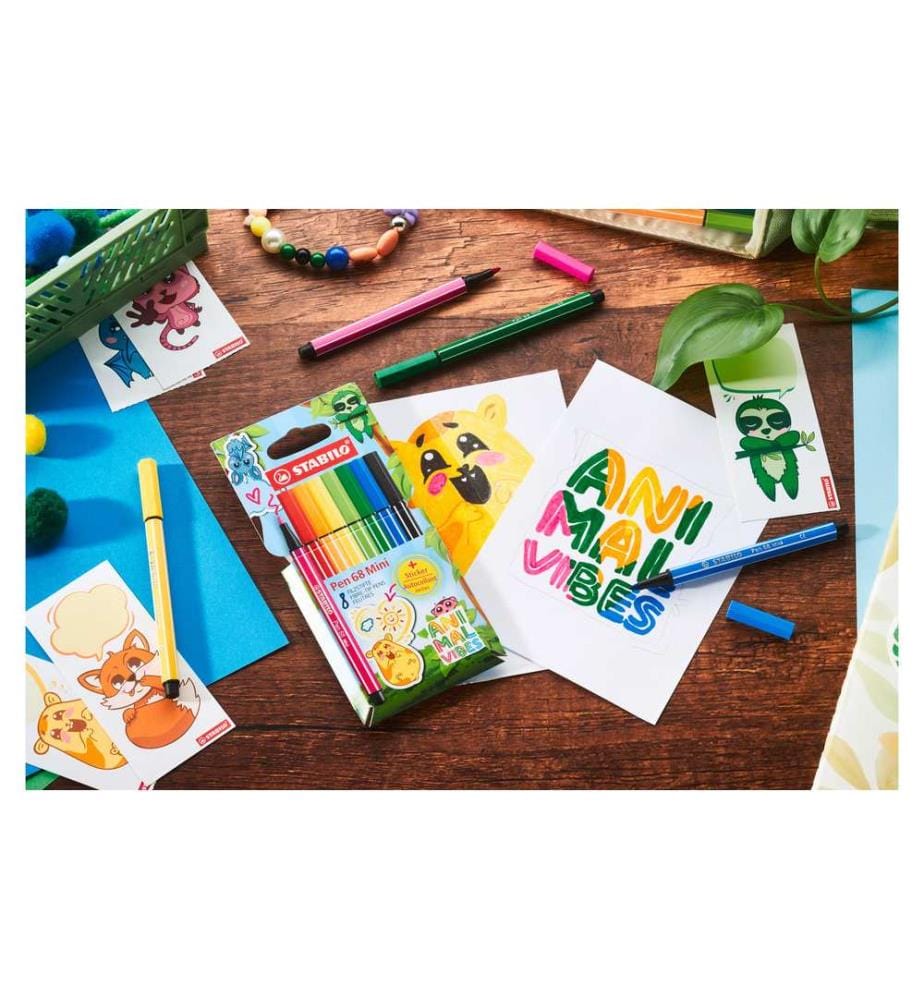 STABILO - Crayon feutre Pen 68 Mini Animal 8 pièces