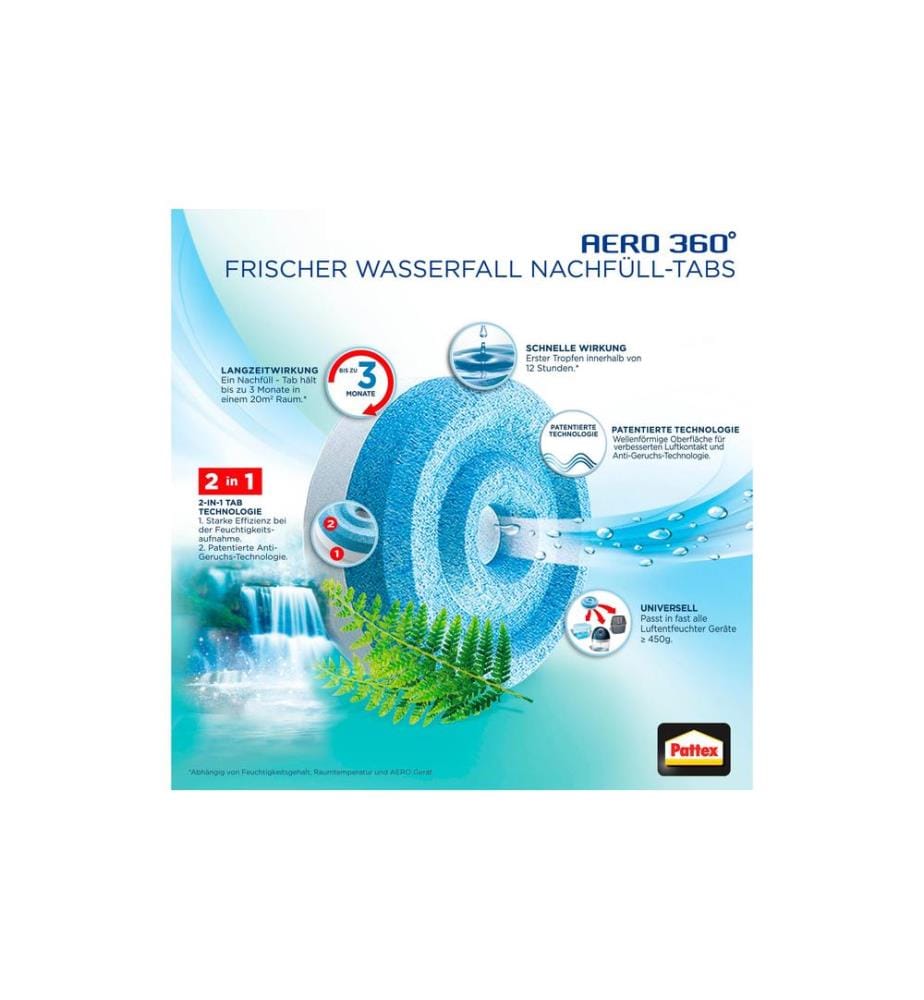 Pattex - Nachfüll-Tabs Aero 360 Frischer Wasserfall 2 x 450 g