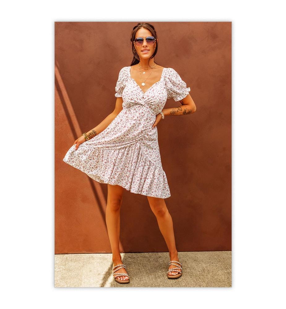 Robe blanche à imprimé floral
