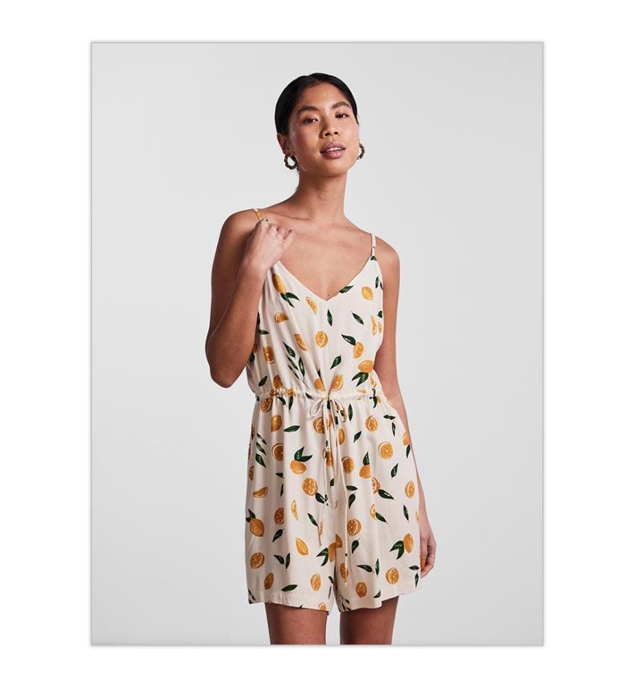 Kurzer Jumpsuit - Cremeweiss und Gelb