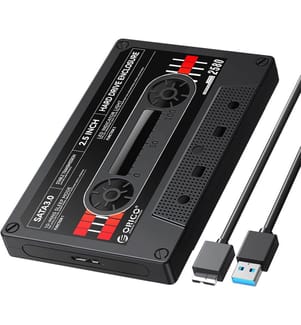 2.5" USB3.0 to SATA hard drive enclosure, Tape-Retro external hard drive enclosure for SSD 7/9.5mm - Black