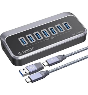USB C Hub, 4 USB Hub Ports with Super speed 10 Gbit/s USB C data cable and 5V/2A Type C power Port for Mac Pro/Mini, PC, hard drive, disk - Gray