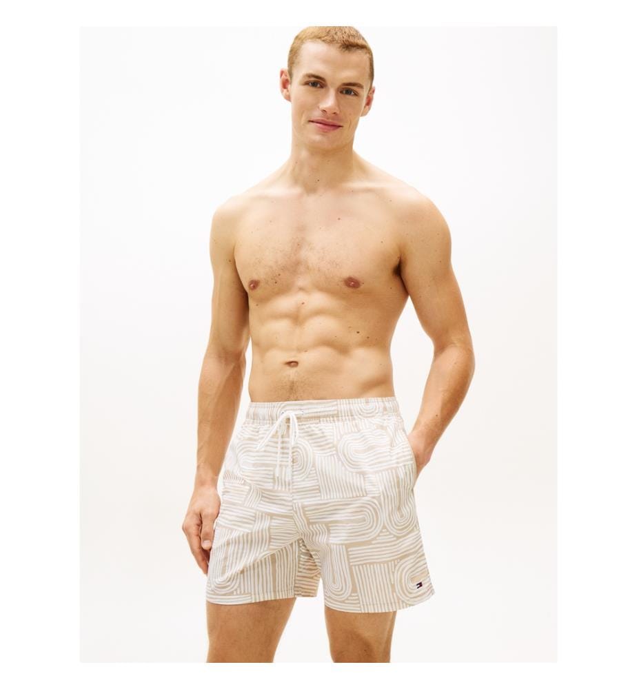 Badeshorts - Beige und Weiss