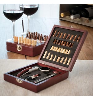 37 Piece Chess and Wine Set - Brown