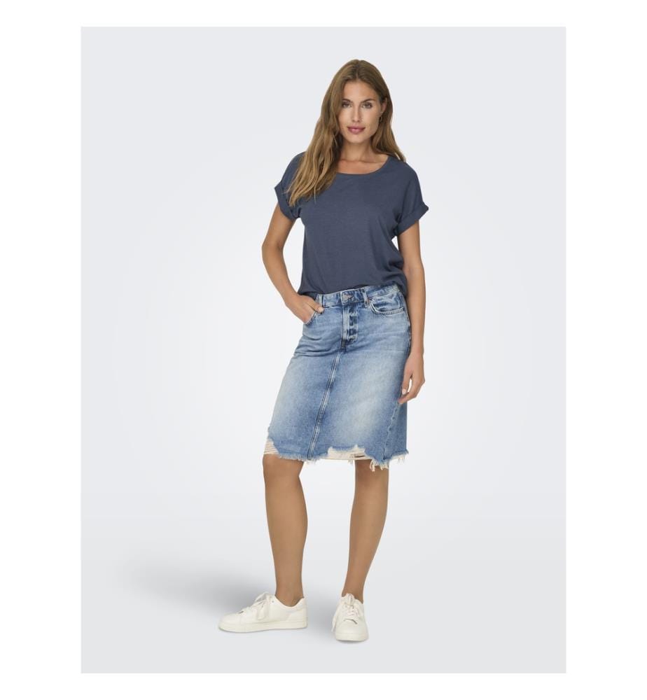 Kurzärmeliges T-Shirt aus Viskose-Mischgewebe – Blau mit Farbverlauf