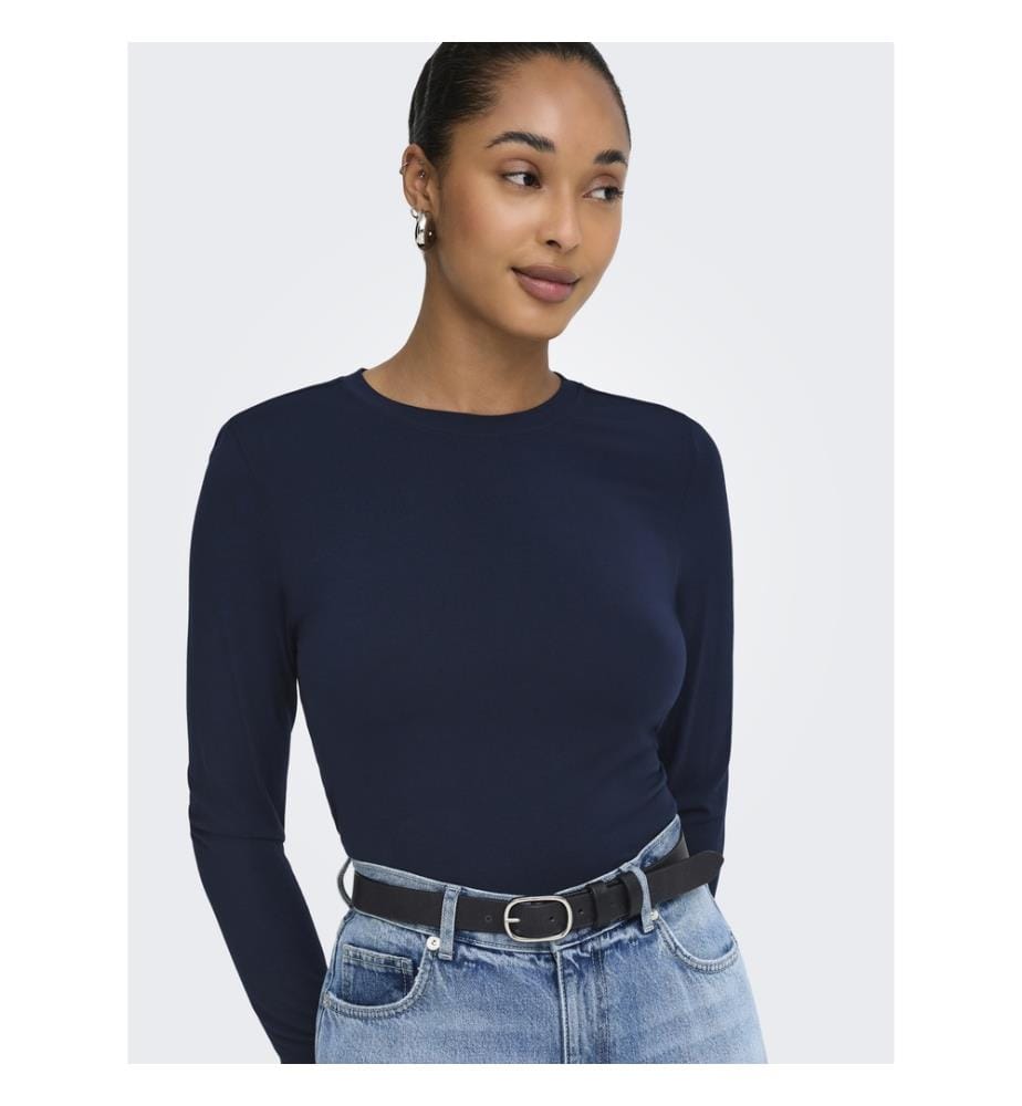 T-shirt manches longues col rond - Bleu nuit