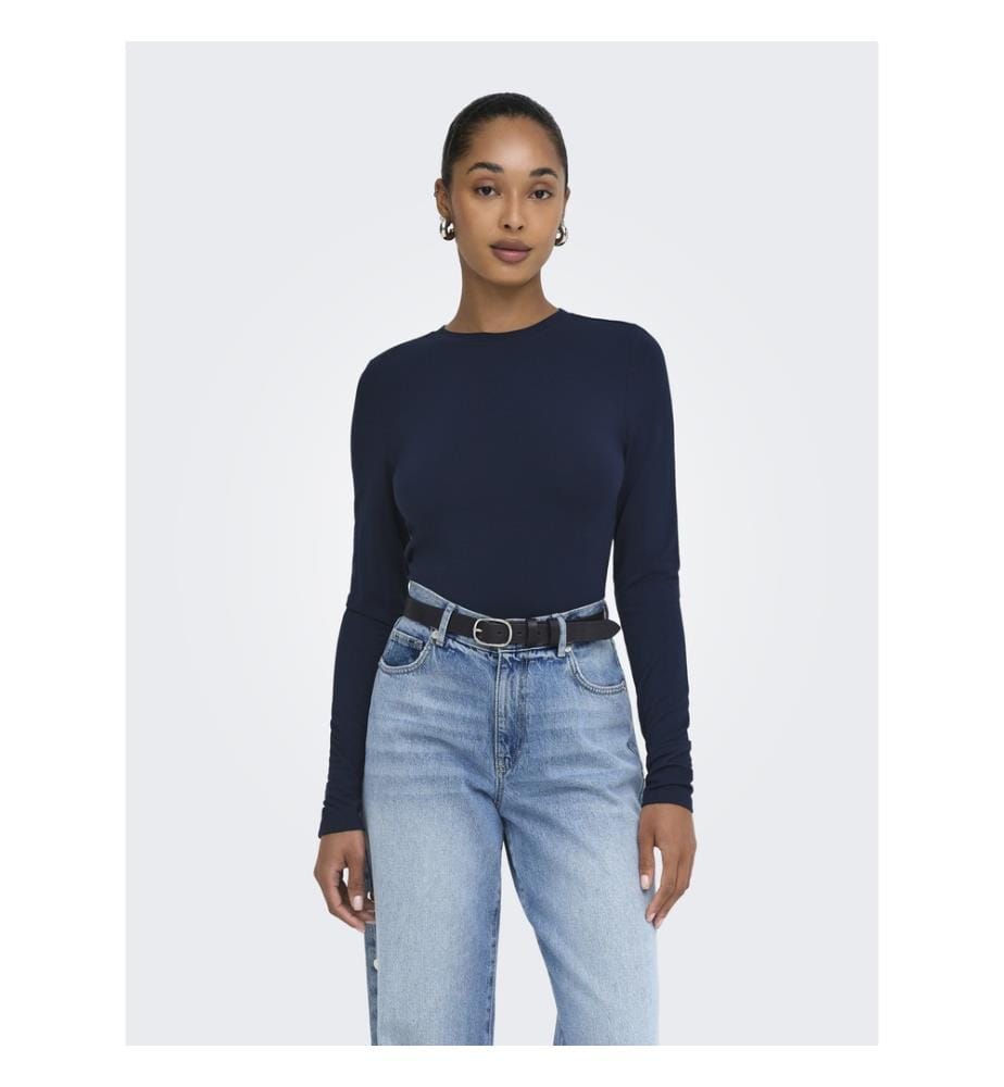 T-shirt manches longues col rond - Bleu nuit