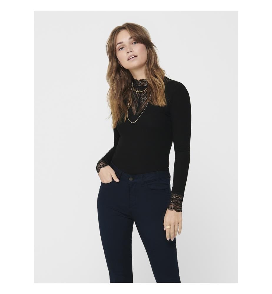 Blouse en maille à col fermé - Noir