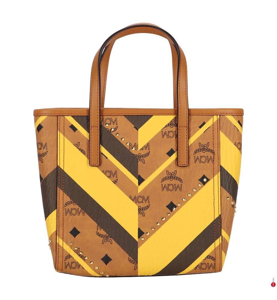 Borsa Toni con borchie e chiusura a zip in Visetos con Mega Mini - Marrone e giallo