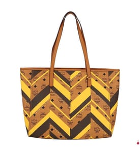 Toni Shopping Bag mit Nieten und Reissverschluss oben aus Visetos in Mega Medium - Braun und Gelb