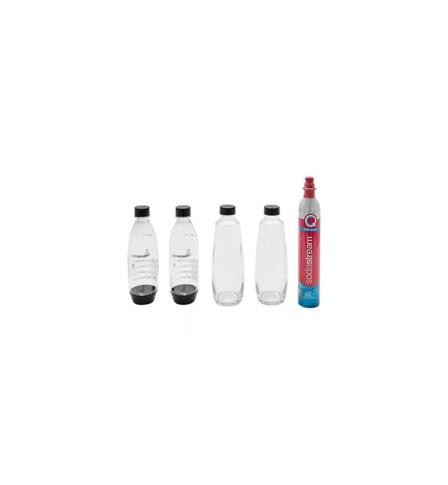 Sodastream Duo Megapack XL mit 1 x 60-Liter-CQC-Flasche, 2 x 1-Liter-Glaskaraffen, 1 x Pepsi Max und 2 x 1-Liter-Fuse-Flaschen – Schwarz