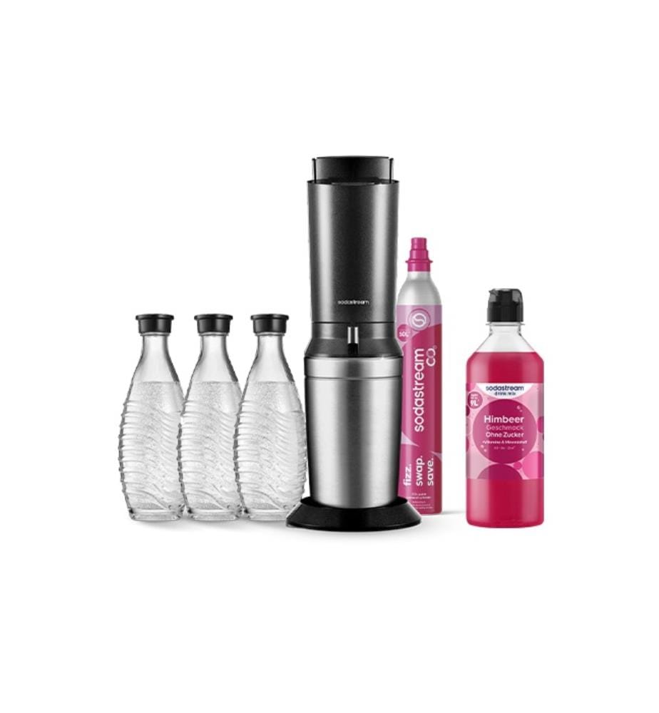Mega Pack Crystal con 1 cilindro CQC da 60 litri e 3 caraffe in vetro da 70 ml + Drink Mix Lampone Zero - 440 ml